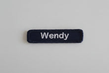 Load image into Gallery viewer, Navy blue patch with 'Wendy' text on a light gray background