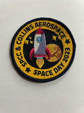 Load image into Gallery viewer, Custom embroidered logo patch example, sew-on backing