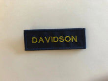 Load image into Gallery viewer, Navy blue name patch with white text, Velcro backing
