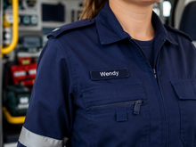 Load image into Gallery viewer, NSW Ambulance curved name patch with white text on navy blue background
